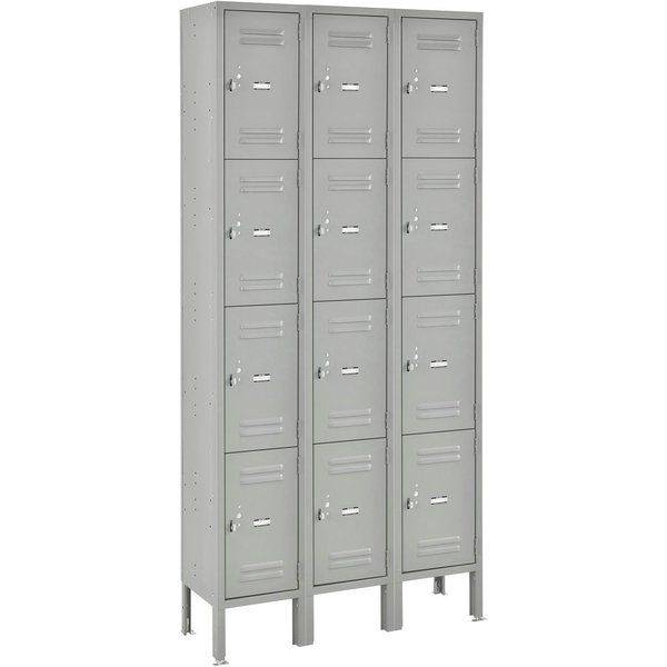 Global Industrial 4-Tier 12 Door Box Locker, 12W x 12D x 18H, Gray, Assembled 493482GY
